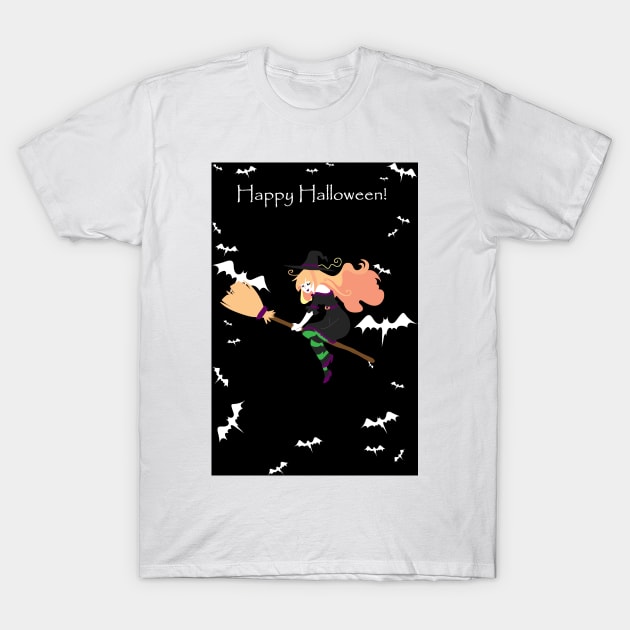 "Happy Halloween" Strawberry Blonde Witch T-Shirt by saradaboru